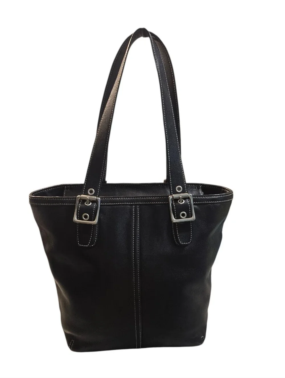 Coach Hamptons black leather tote bag 05
